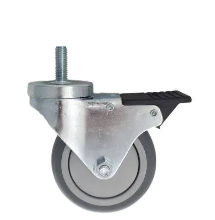 3" x 1-1/4" Thermo-Pro Thread Stem Caster,Total Lock Brake 210 lbs. Capacity