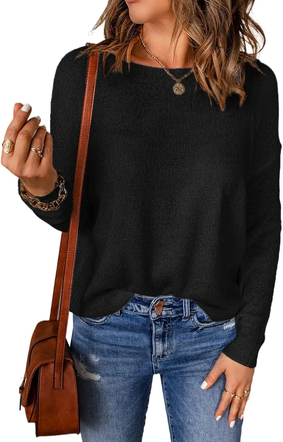 Acelitt Womens Casual Lightweight Long Sleeve Crewneck Knit Shirts Tops, S-XXL
