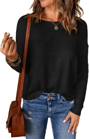 Acelitt Womens Casual Lightweight Long Sleeve Crewneck Knit Shirts Tops, S-XXL