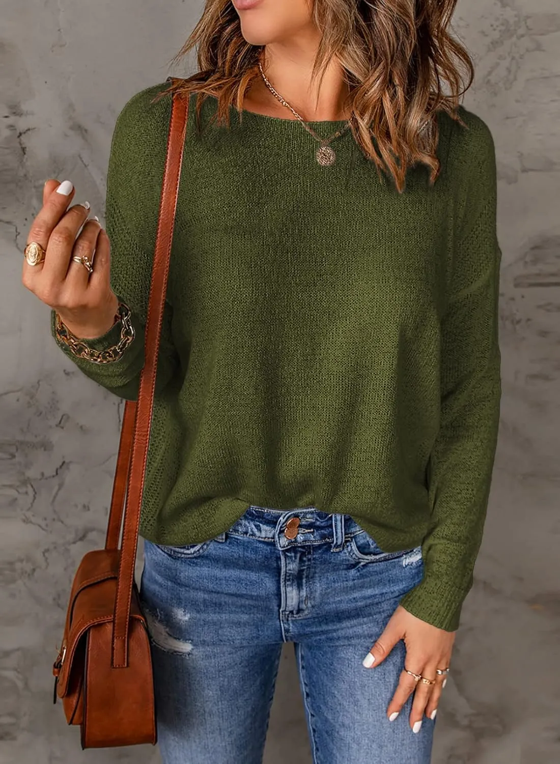 Acelitt Womens Casual Lightweight Long Sleeve Crewneck Knit Shirts Tops, S-XXL