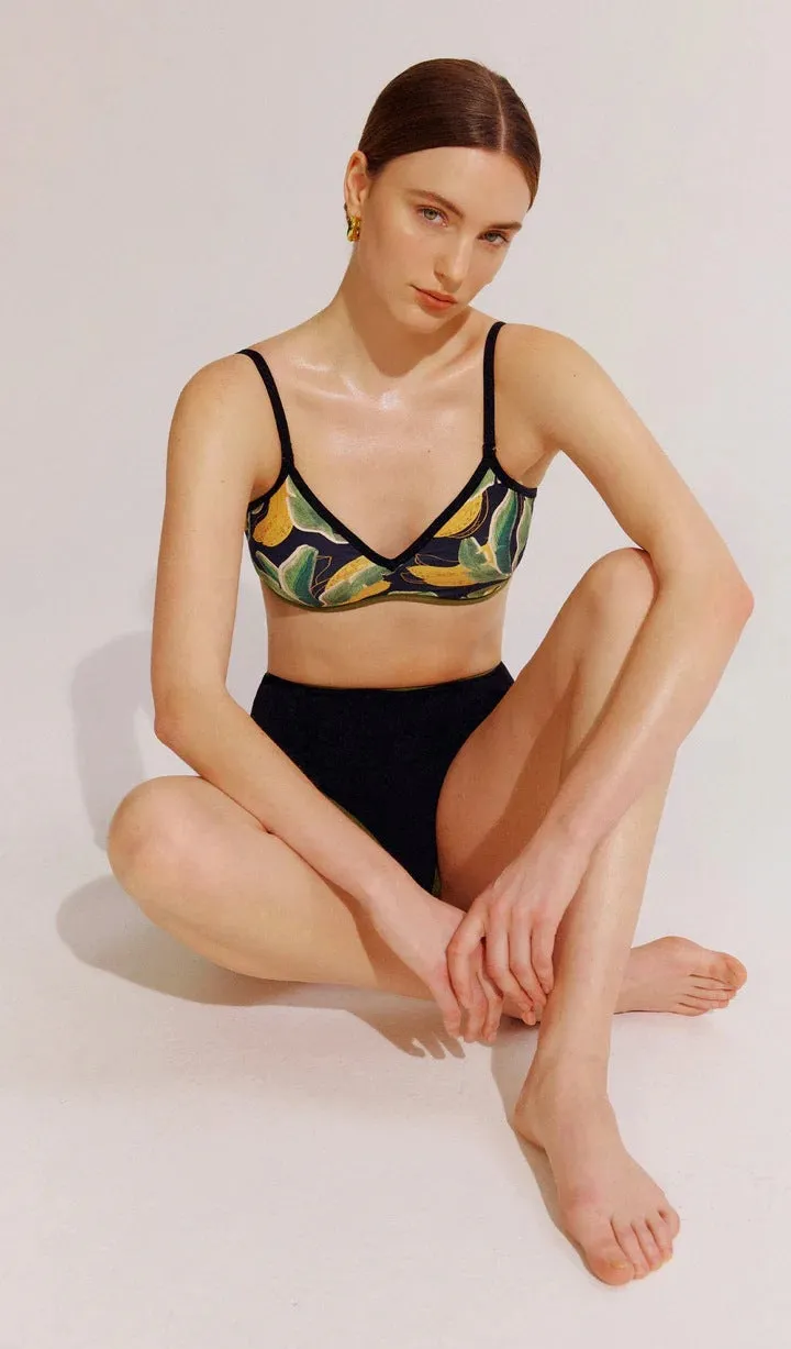 Allover Plant Print Reversible Two Piece Swimsuit Spaghetti Strap High Waisted Bikini Sets