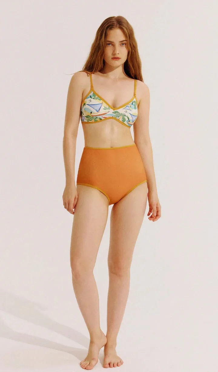 Allover Plant Print Reversible Two Piece Swimsuit Spaghetti Strap High Waisted Bikini Sets