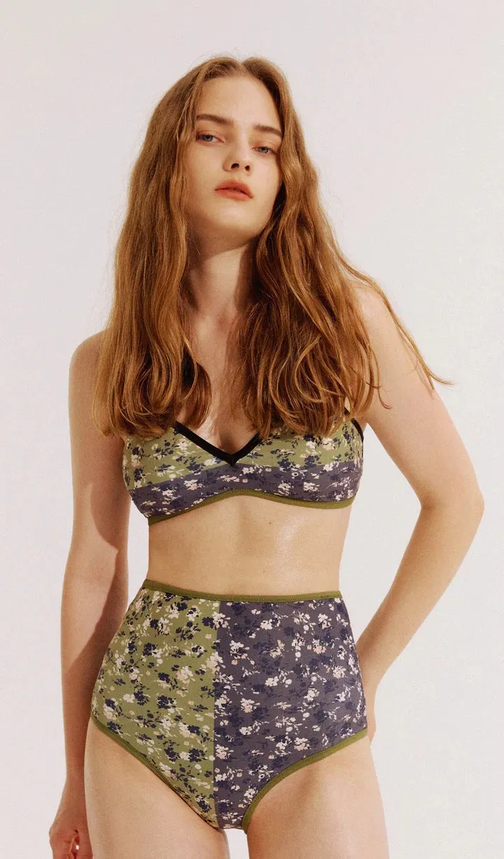 Allover Plant Print Reversible Two Piece Swimsuit Spaghetti Strap High Waisted Bikini Sets