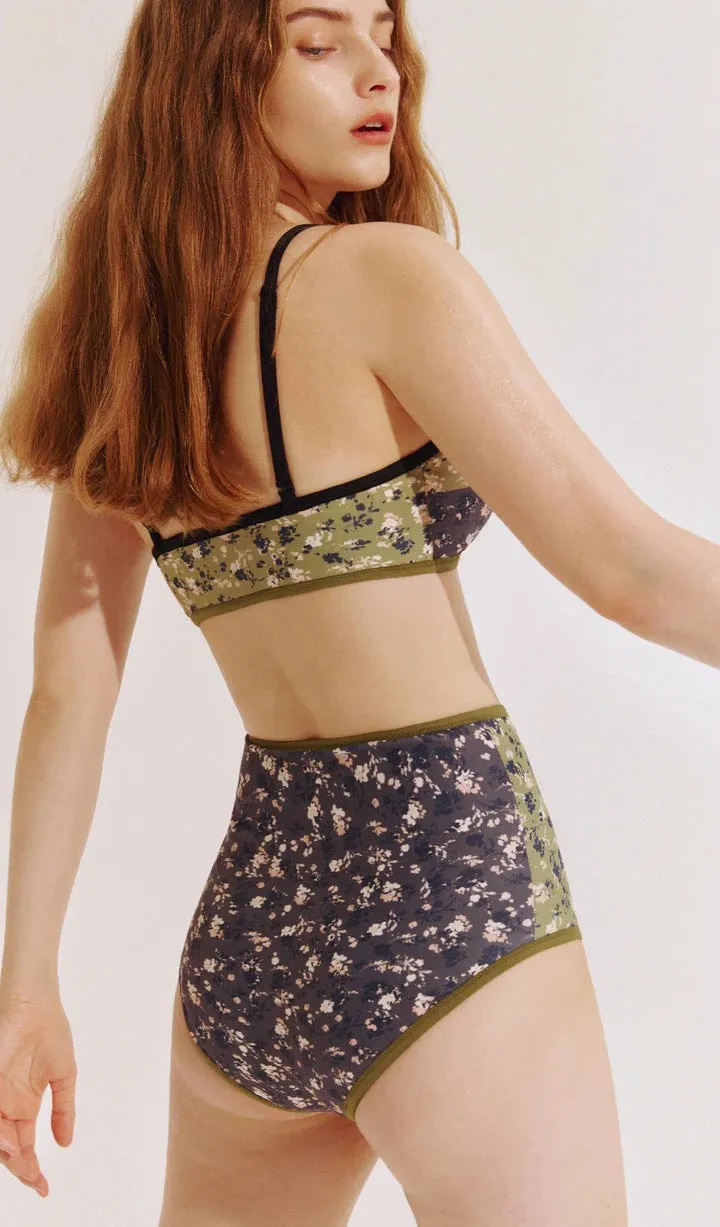 Allover Plant Print Reversible Two Piece Swimsuit Spaghetti Strap High Waisted Bikini Sets