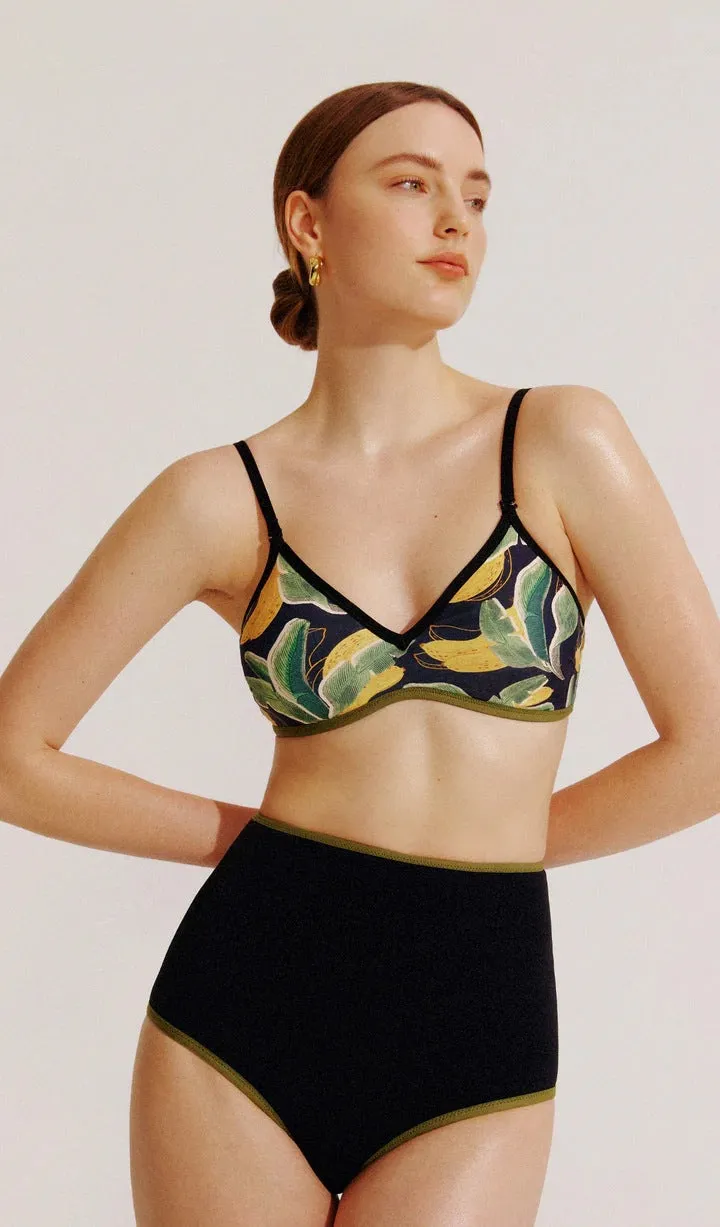 Allover Plant Print Reversible Two Piece Swimsuit Spaghetti Strap High Waisted Bikini Sets