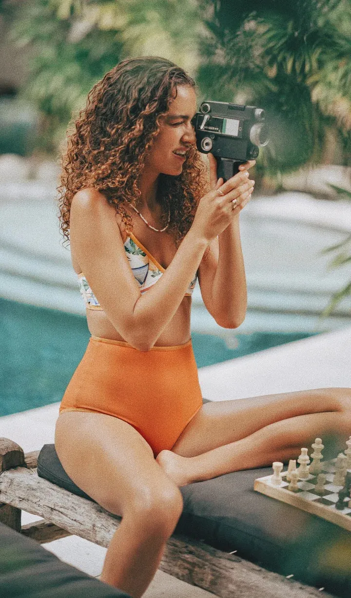 Allover Plant Print Reversible Two Piece Swimsuit Spaghetti Strap High Waisted Bikini Sets