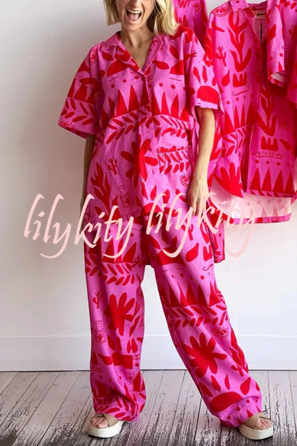 Altos Unique Printed Pocket Shirt and Elastic Waist Pants Set