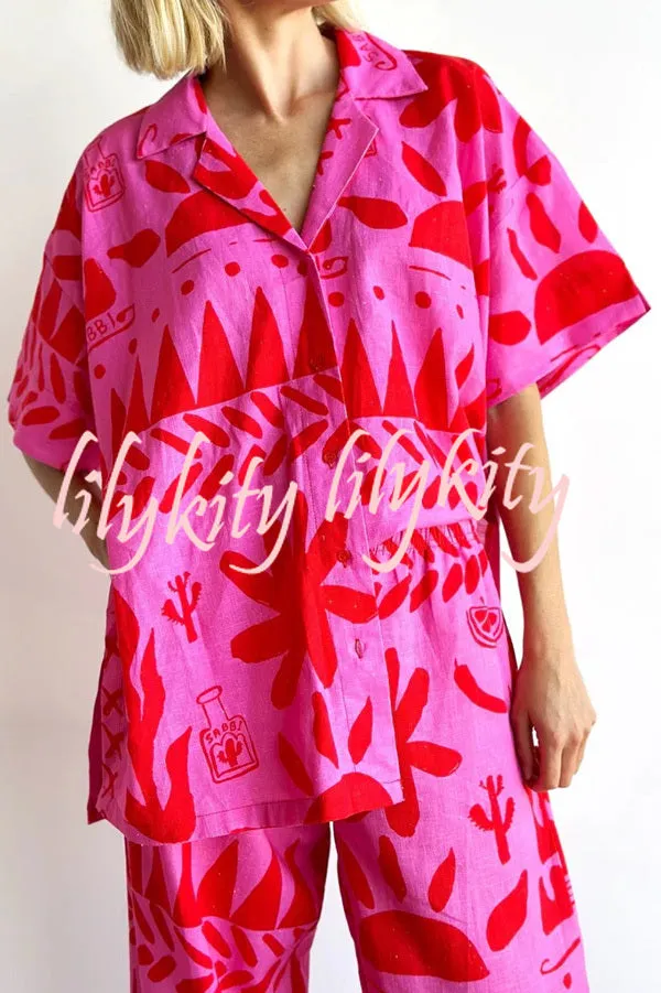 Altos Unique Printed Pocket Shirt and Elastic Waist Pants Set