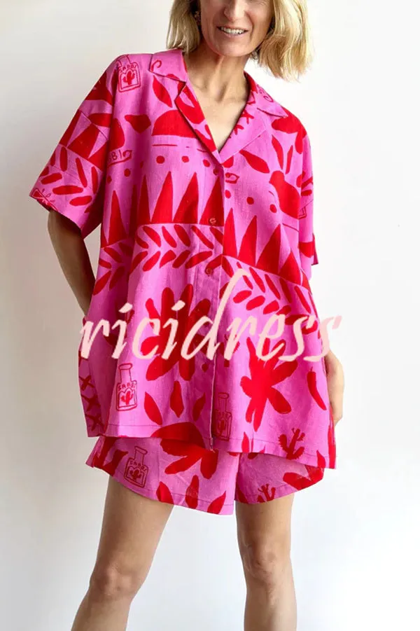 Altos Unique Printed Pocket Shirt and Elastic Waist Shorts Set