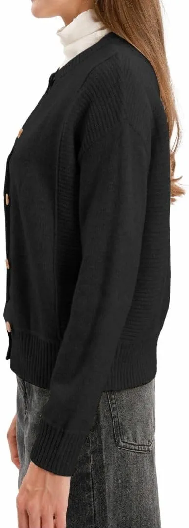 Amazhiyu Women's 100% Wool Button Down Sweaters Winter Long Sleeve Knit Cardigan