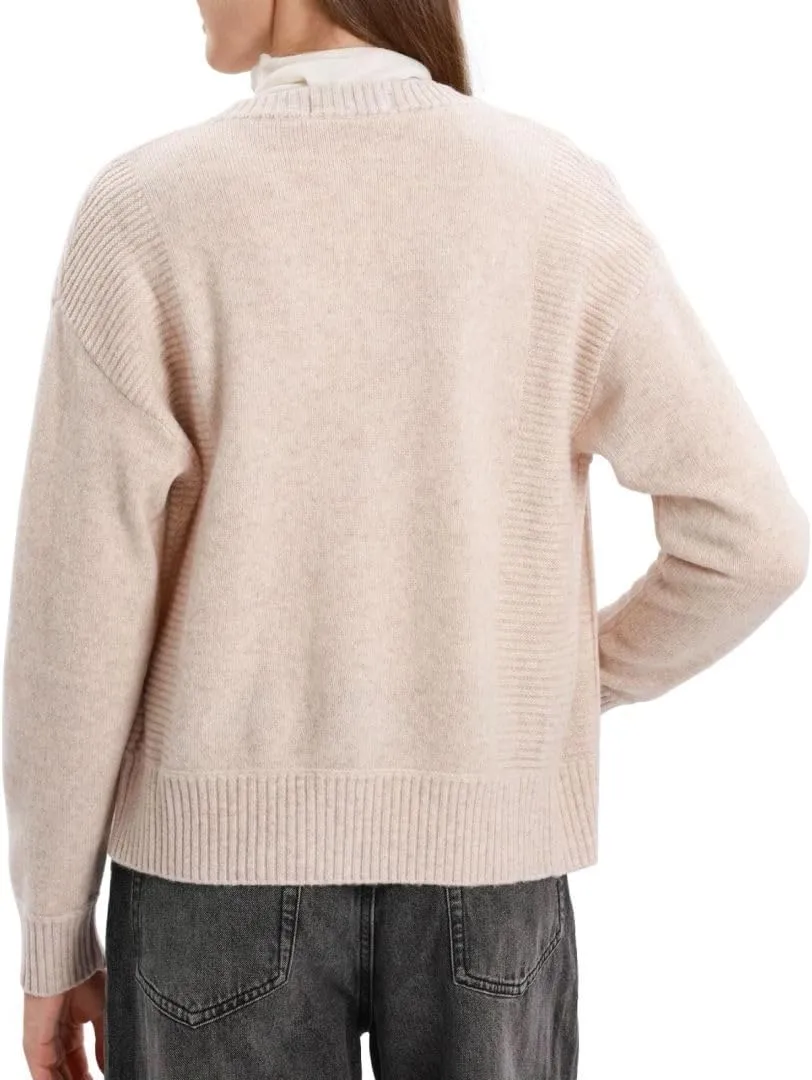 Amazhiyu Women's 100% Wool Button Down Sweaters Winter Long Sleeve Knit Cardigan