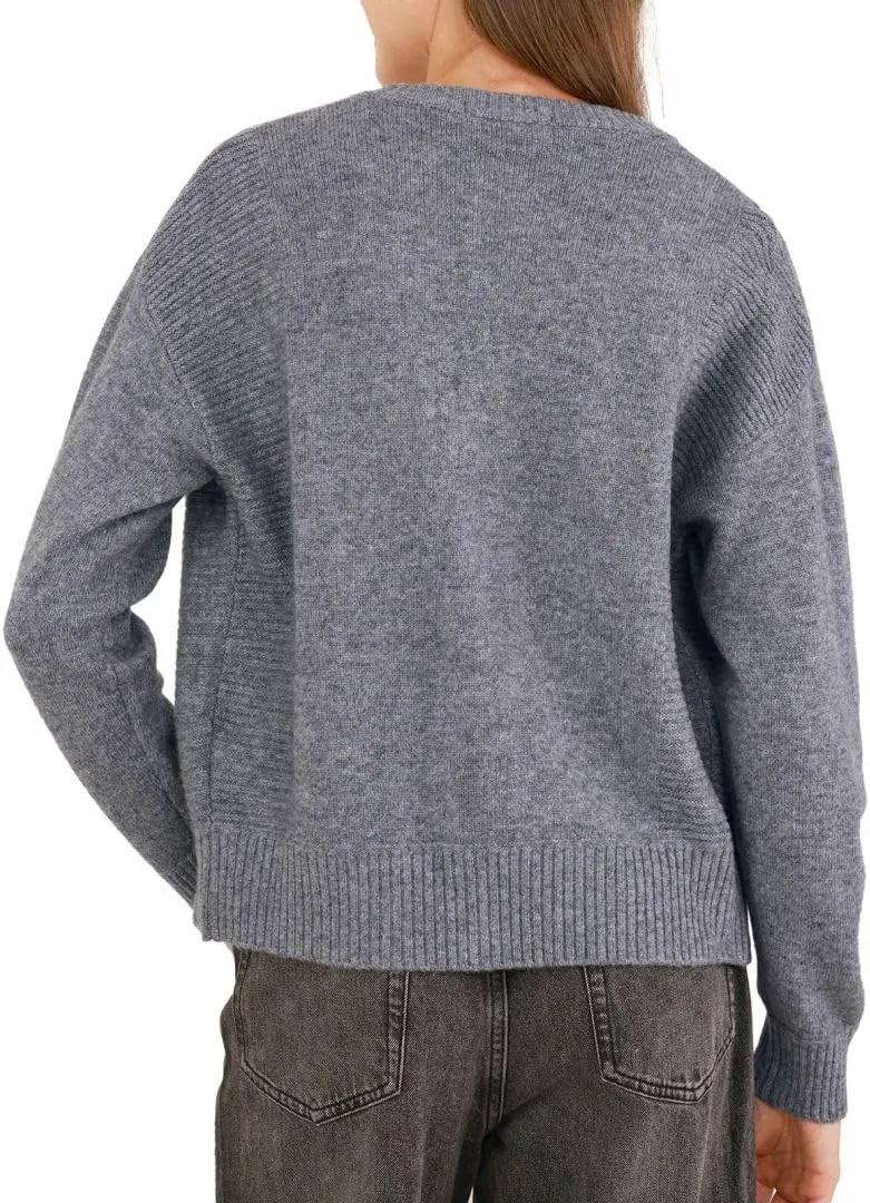 Amazhiyu Women's 100% Wool Button Down Sweaters Winter Long Sleeve Knit Cardigan