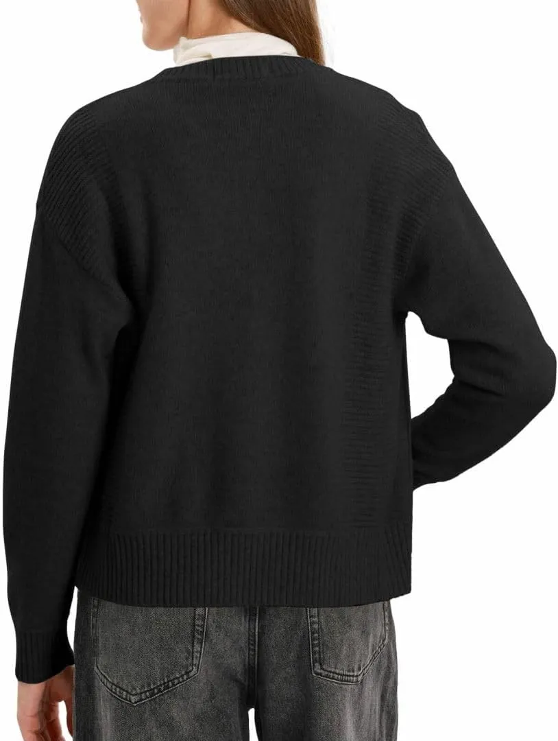 Amazhiyu Women's 100% Wool Button Down Sweaters Winter Long Sleeve Knit Cardigan