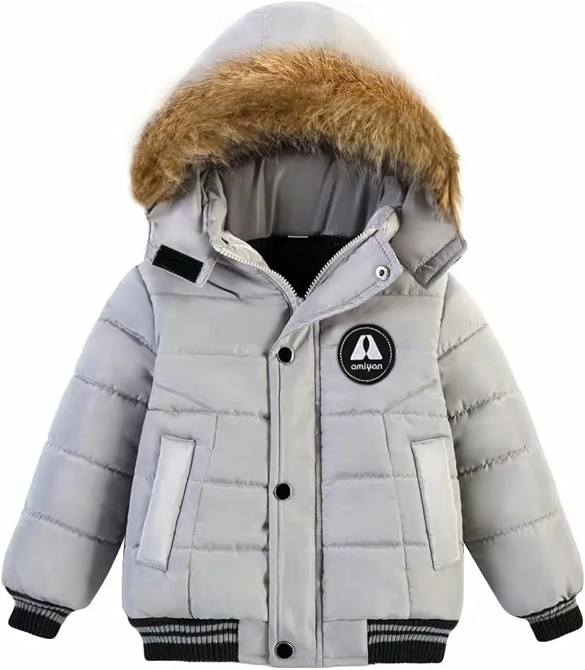 AMIYAN Toddler Boys Girls Down Jacket Hooded Thickened Warm Winter Coat Outerwear 1-6Years