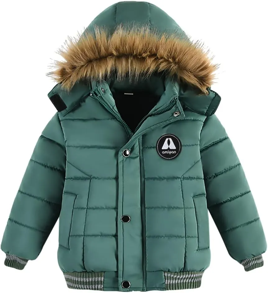 AMIYAN Toddler Boys Girls Down Jacket Hooded Thickened Warm Winter Coat Outerwear 1-6Years