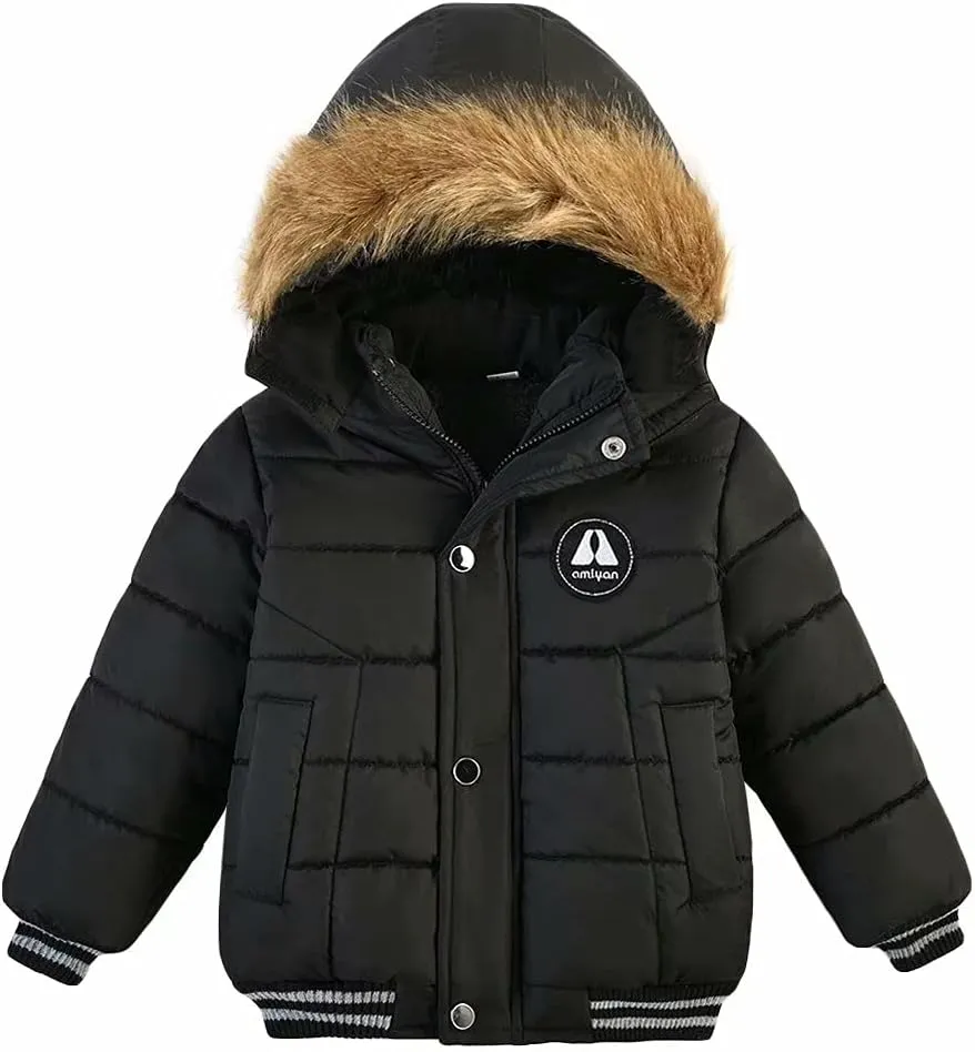 AMIYAN Toddler Boys Girls Down Jacket Hooded Thickened Warm Winter Coat Outerwear 1-6Years