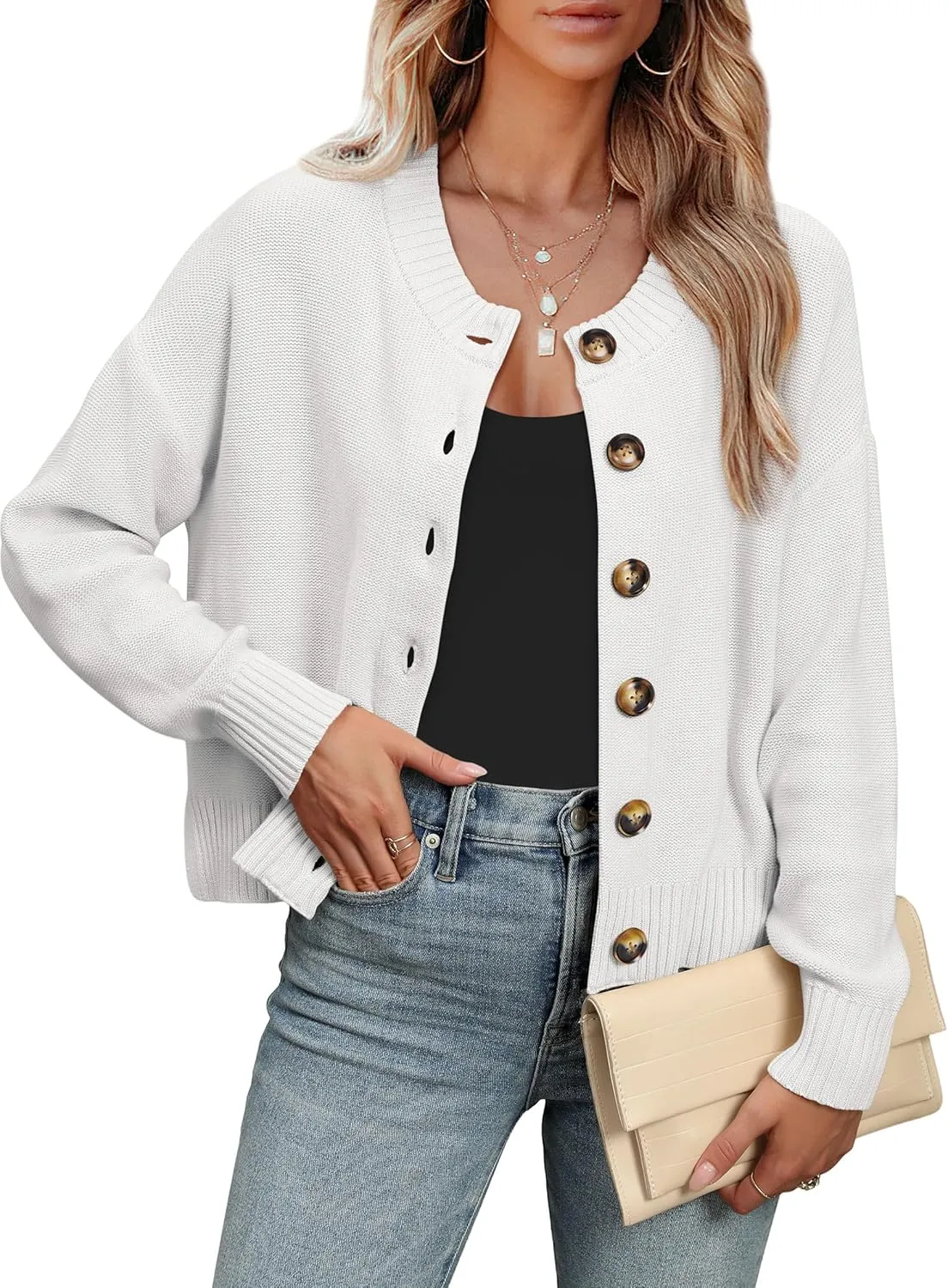 ANRABESS Women Knit Cardigans Sweater Open Front Button Down Long Sleeve Cropped Lady Jacket Outwear 2025 Spring Outfits