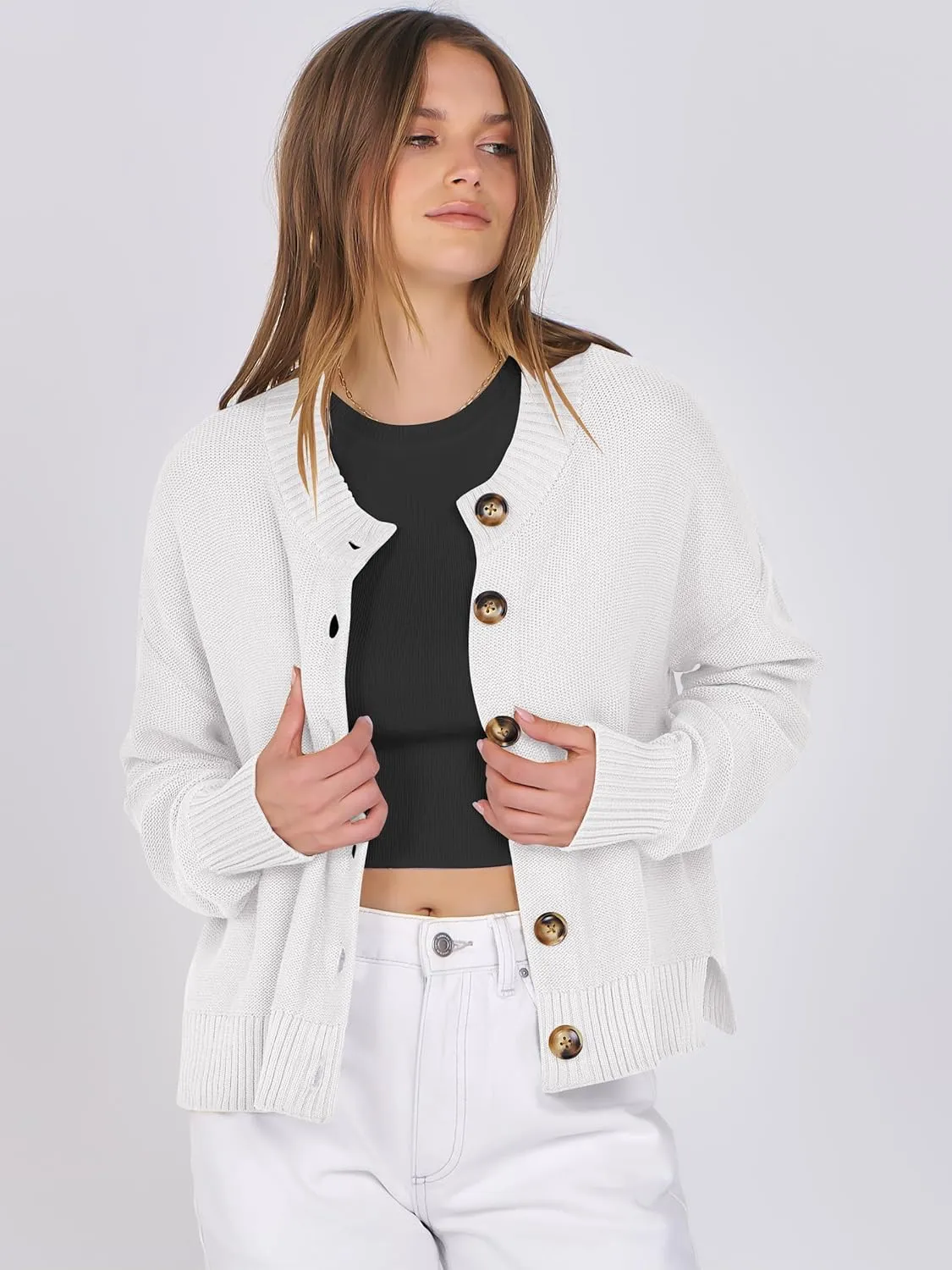 ANRABESS Women Knit Cardigans Sweater Open Front Button Down Long Sleeve Cropped Lady Jacket Outwear 2025 Spring Outfits