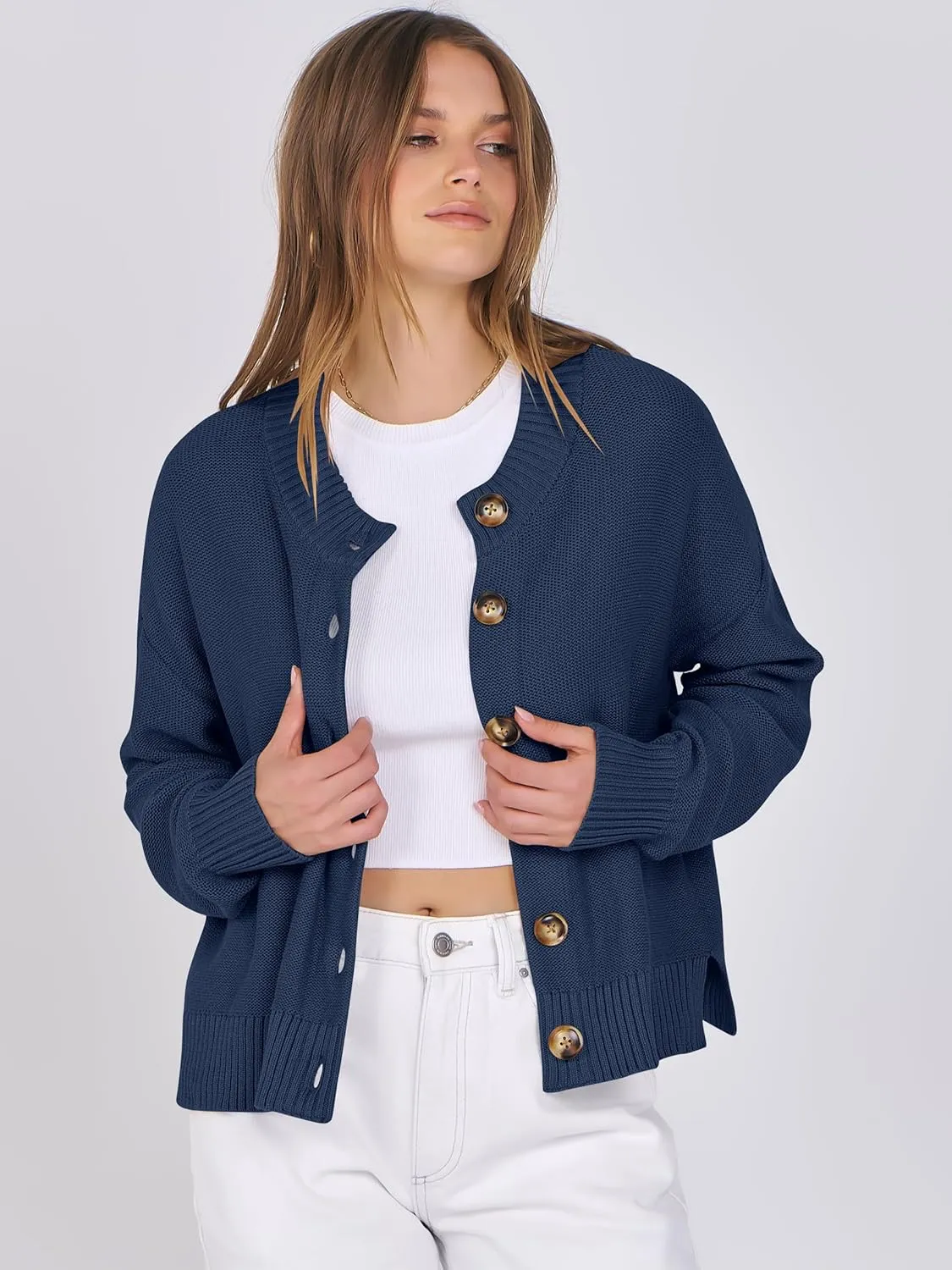 ANRABESS Women Knit Cardigans Sweater Open Front Button Down Long Sleeve Cropped Lady Jacket Outwear 2025 Spring Outfits