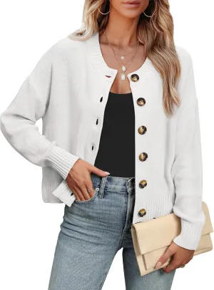 ANRABESS Women Knit Cardigans Sweater Open Front Button Down Long Sleeve Cropped Lady Jacket Outwear 2025 Spring Outfits