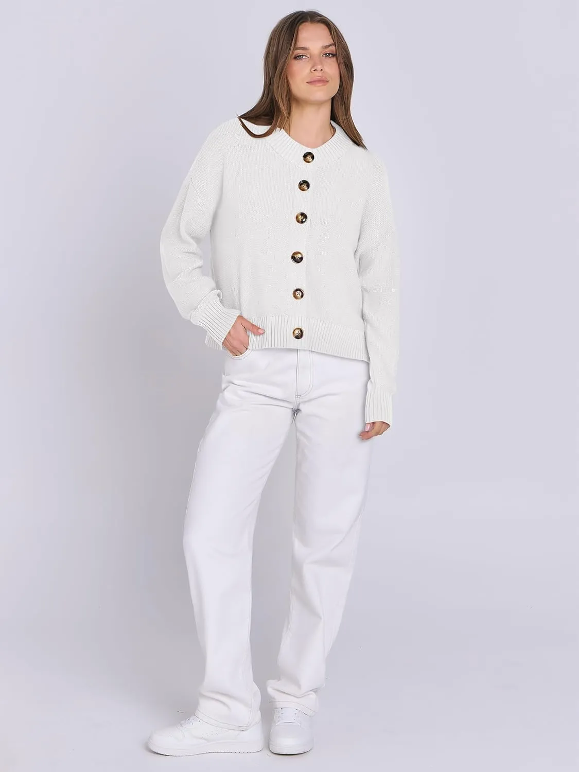 ANRABESS Women Knit Cardigans Sweater Open Front Button Down Long Sleeve Cropped Lady Jacket Outwear 2025 Spring Outfits