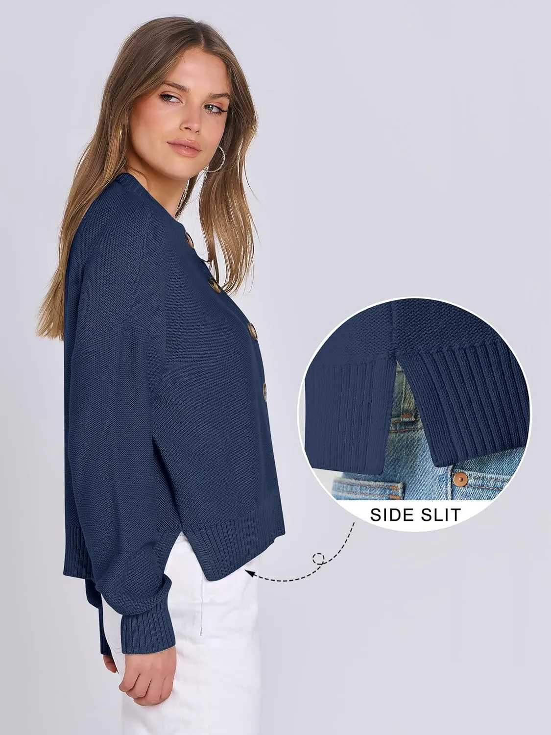 ANRABESS Women Knit Cardigans Sweater Open Front Button Down Long Sleeve Cropped Lady Jacket Outwear 2025 Spring Outfits