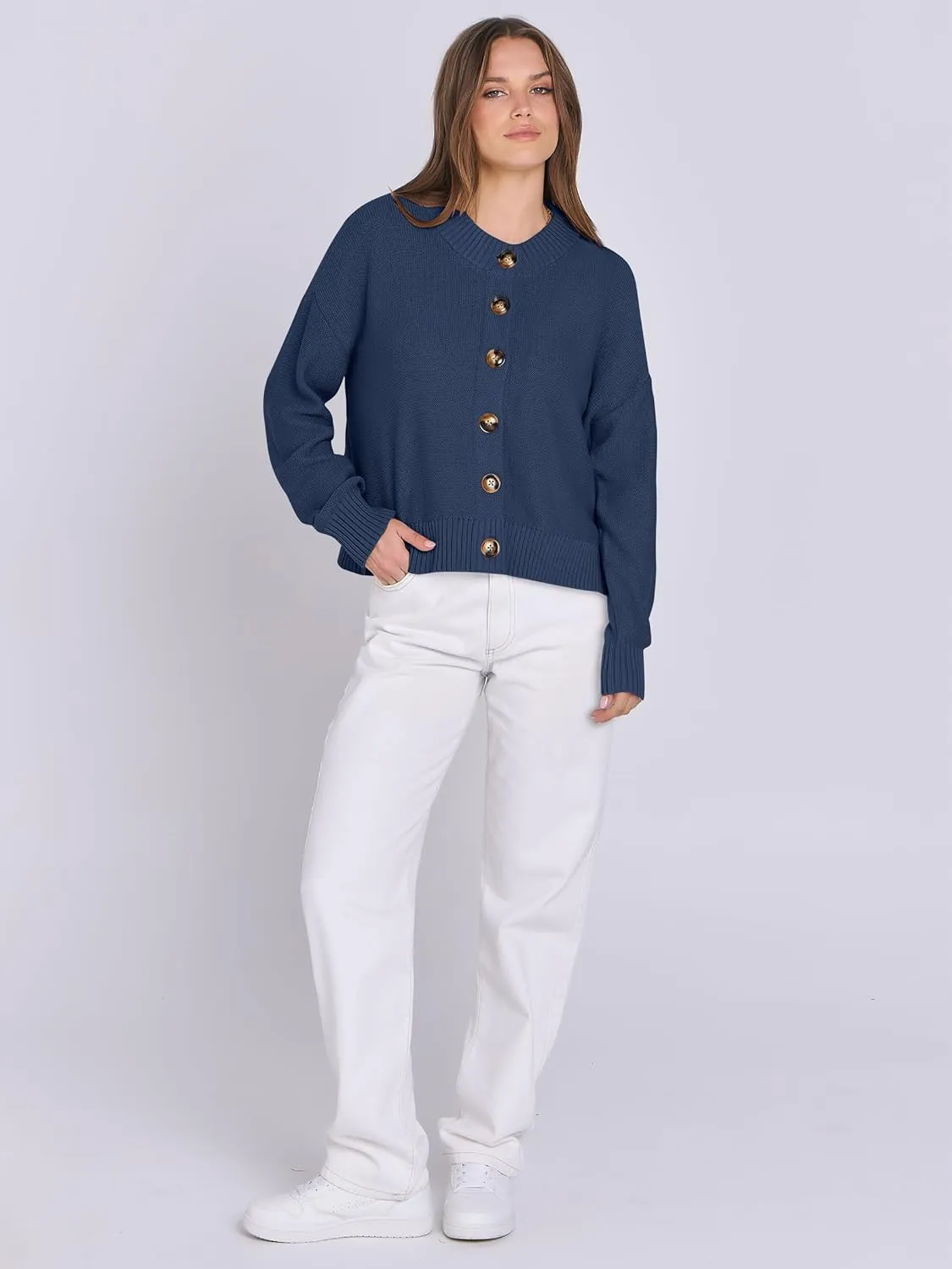 ANRABESS Women Knit Cardigans Sweater Open Front Button Down Long Sleeve Cropped Lady Jacket Outwear 2025 Spring Outfits