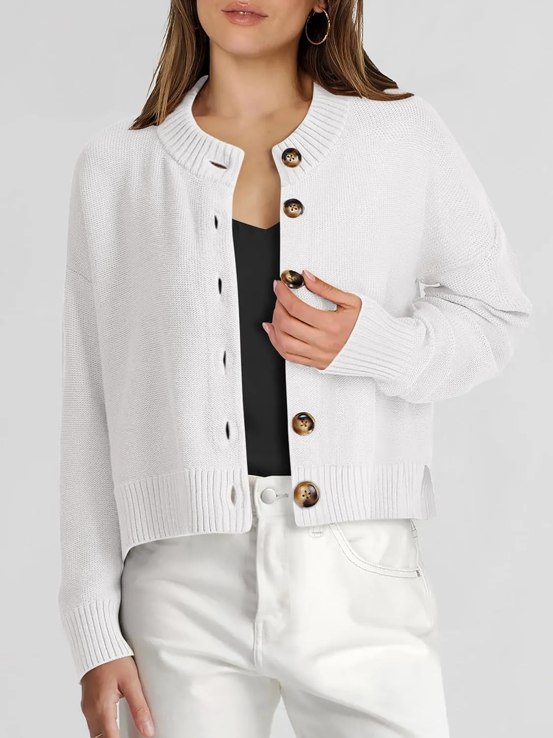 ANRABESS Women Knit Cardigans Sweater Open Front Button Down Long Sleeve Cropped Lady Jacket Outwear 2025 Spring Outfits