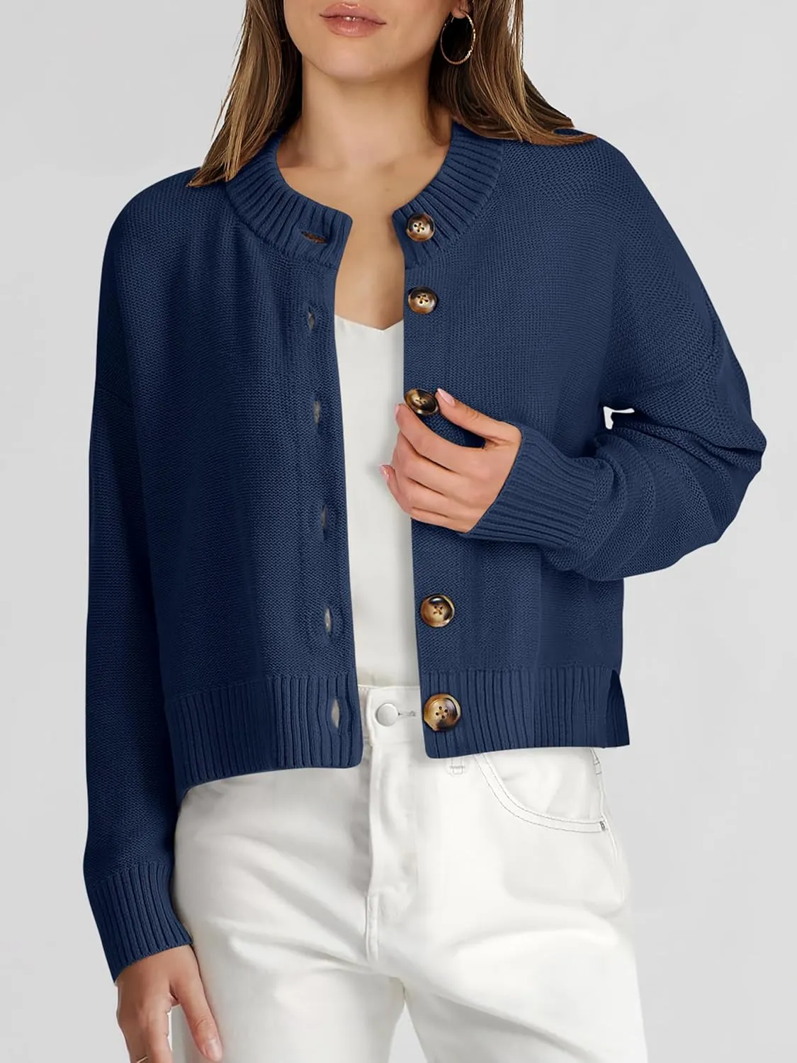 ANRABESS Women Knit Cardigans Sweater Open Front Button Down Long Sleeve Cropped Lady Jacket Outwear 2025 Spring Outfits