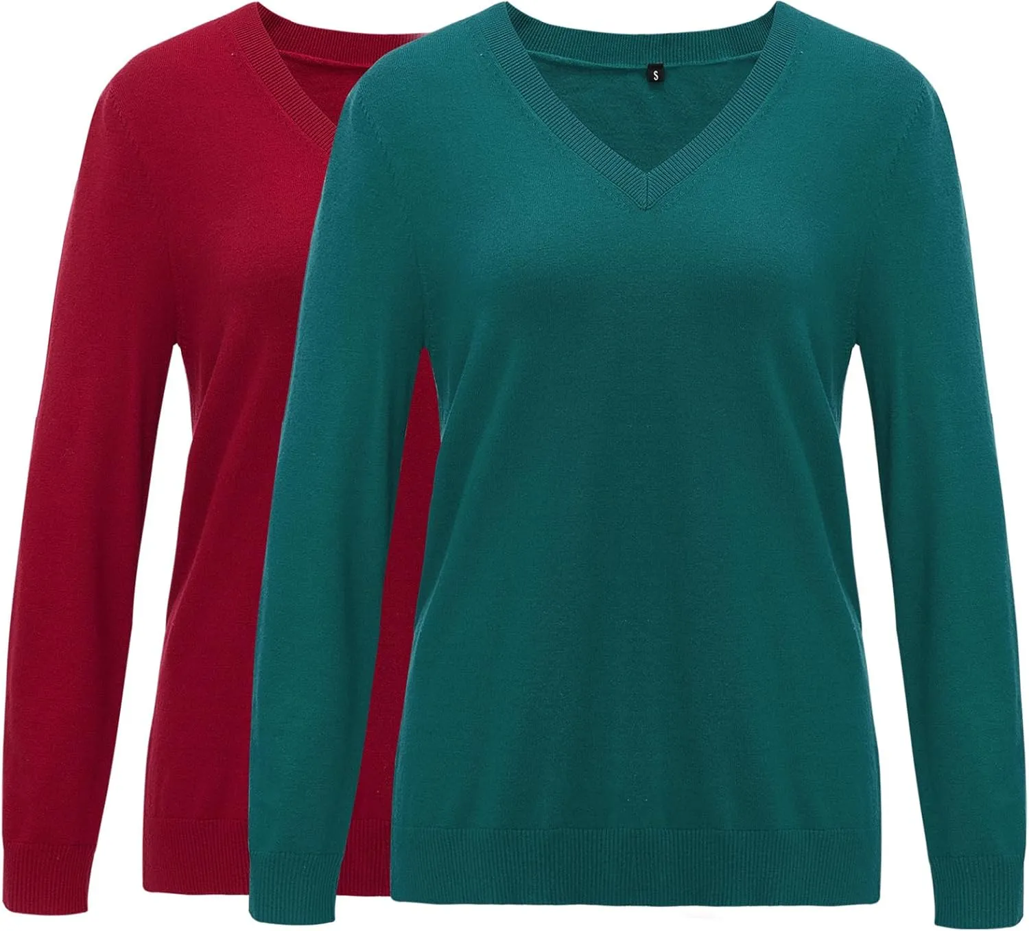 Arach&Cloz 2 Pack Womens Sweaters 2024 Lightweight Soft V Neck Long Sleeve Fall Tops Fashion Clothes Casual Shirts Pullover