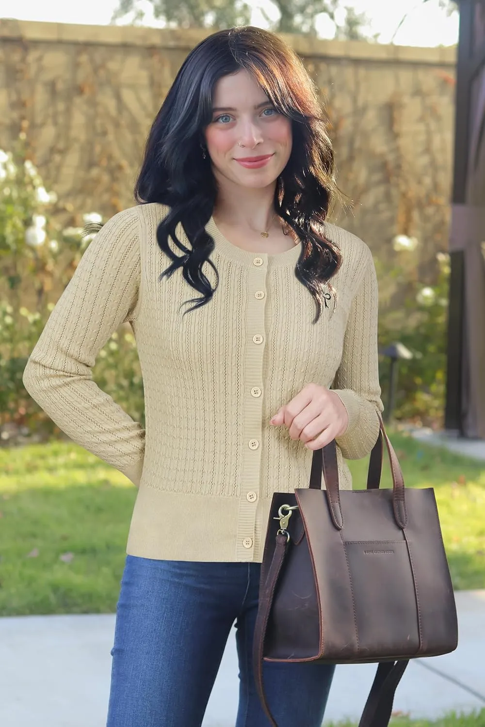 Arach&Cloz Womens 2025 Summer Lightweight Cardigan Long Sleeve Cable Knit Hollow Out Bow Embroidery Tops