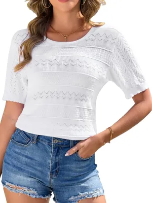 Arolina 2025 Short Sleeve Sweater for Women Lightweight Summer Pullover Sweaters Casual Work Crochet Knit Tops