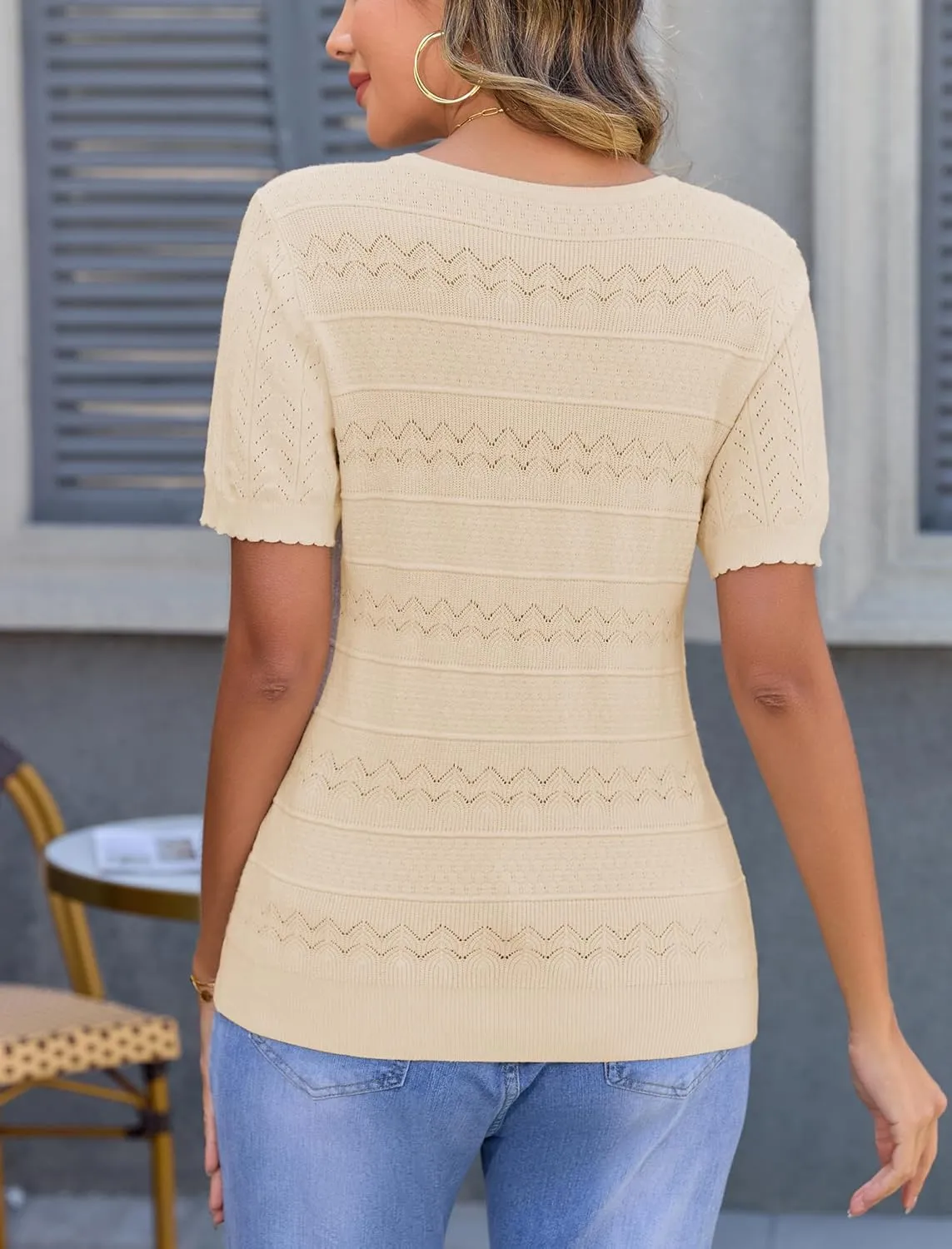 Arolina 2025 Short Sleeve Sweater for Women Lightweight Summer Pullover Sweaters Casual Work Crochet Knit Tops
