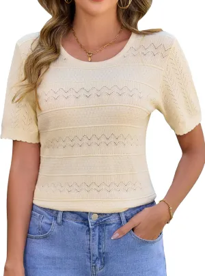 Arolina 2025 Short Sleeve Sweater for Women Lightweight Summer Pullover Sweaters Casual Work Crochet Knit Tops