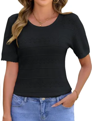 Arolina 2025 Short Sleeve Sweater for Women Lightweight Summer Pullover Sweaters Casual Work Crochet Knit Tops