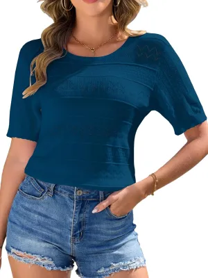 Arolina 2025 Short Sleeve Sweater for Women Lightweight Summer Pullover Sweaters Casual Work Crochet Knit Tops