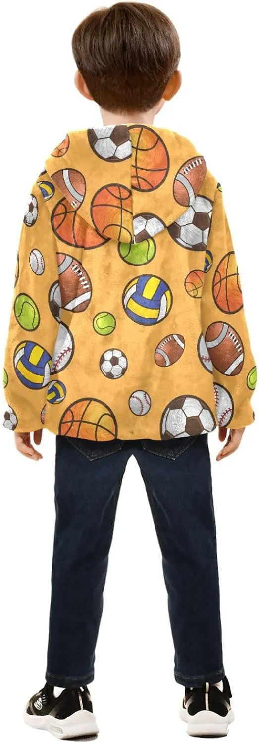 Aslsiy Boys Fleece Jacket Sport Soccer Ball Toddler Hooded Coat Basketball Hoodie Kids Outerwear