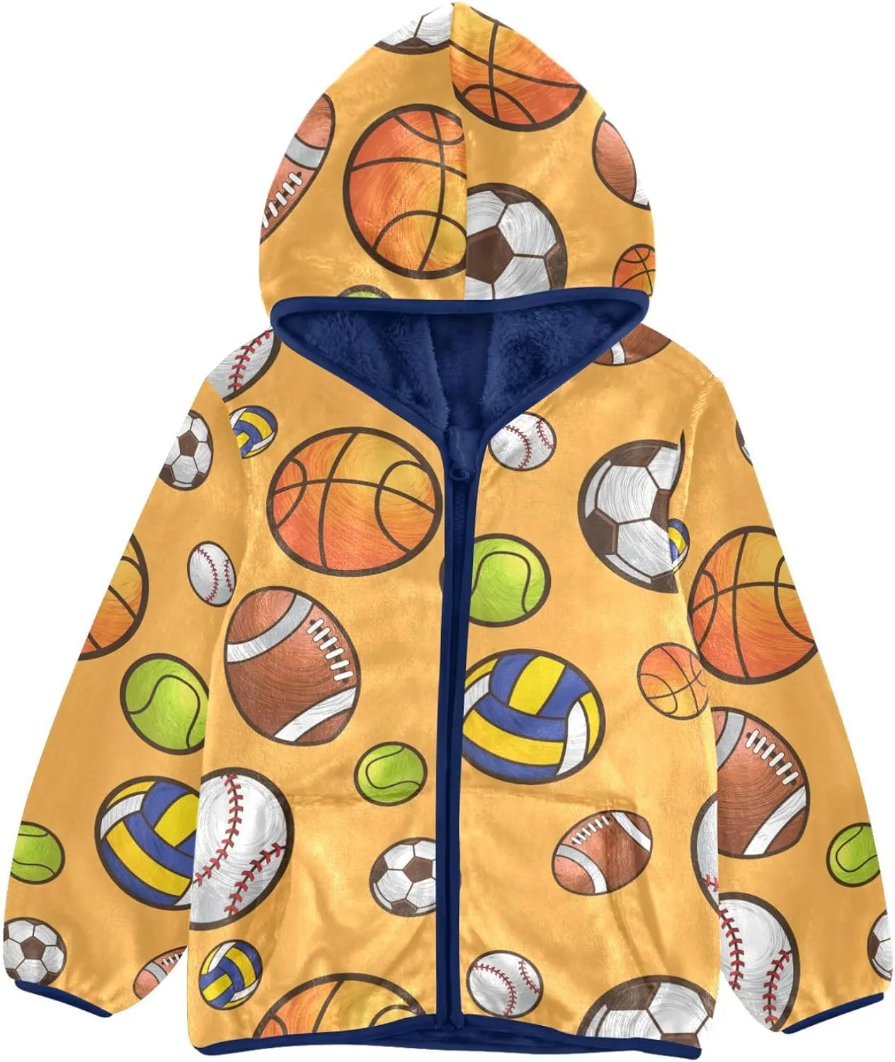 Aslsiy Boys Fleece Jacket Sport Soccer Ball Toddler Hooded Coat Basketball Hoodie Kids Outerwear