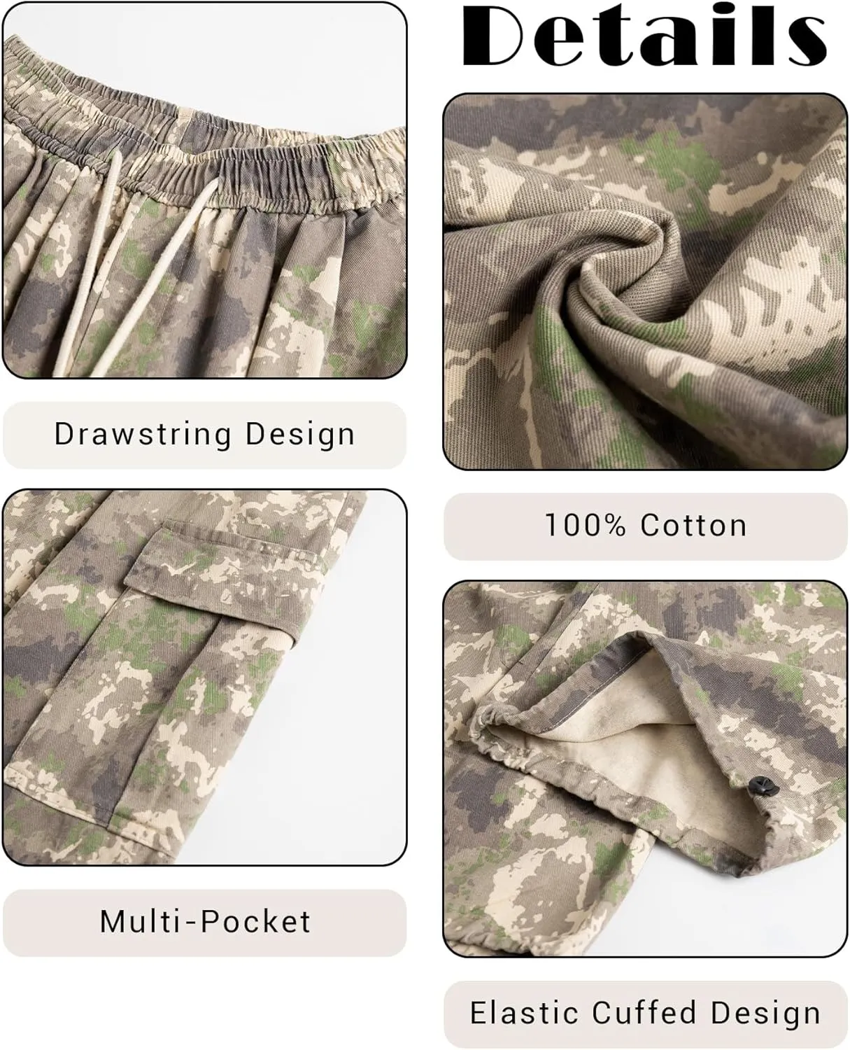 Baggy Camo Cargo Pants for Men Y2K Streetwear Wide Leg Trousers with Drawstring Waist and Multi Pockets