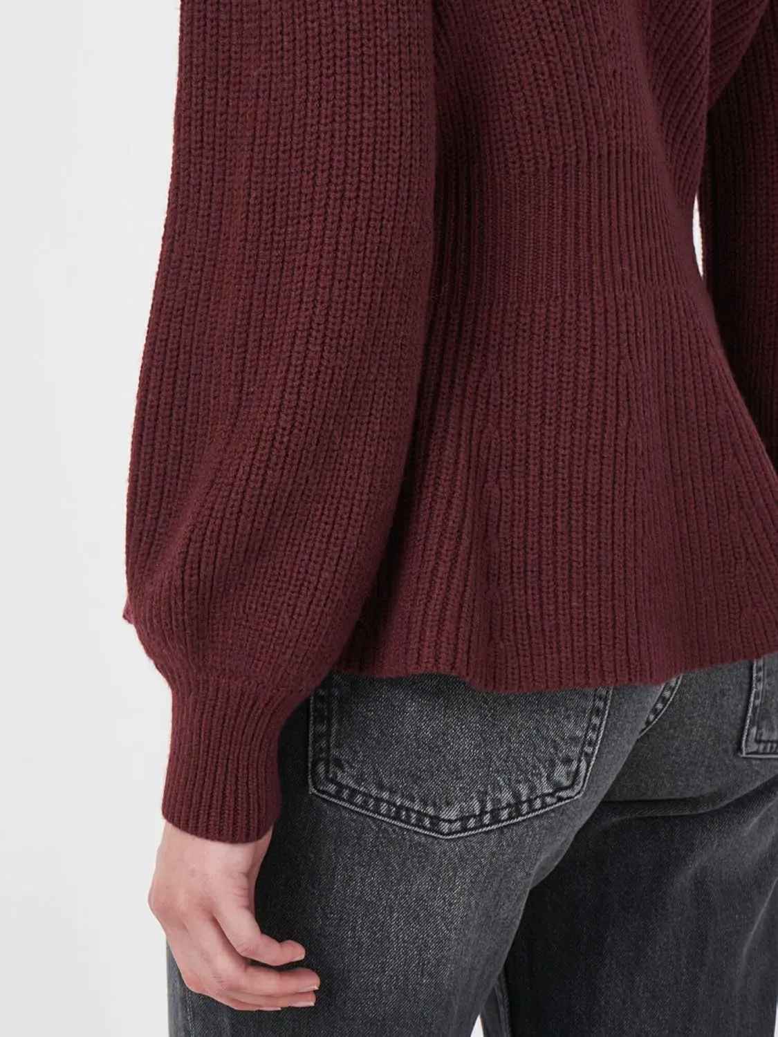 BAIGRAM Women Button Up V Neck Peplum Cardigan Sweaters Puff Sleeve Ribbed Knit Cardigans Business Casual Work Outfits