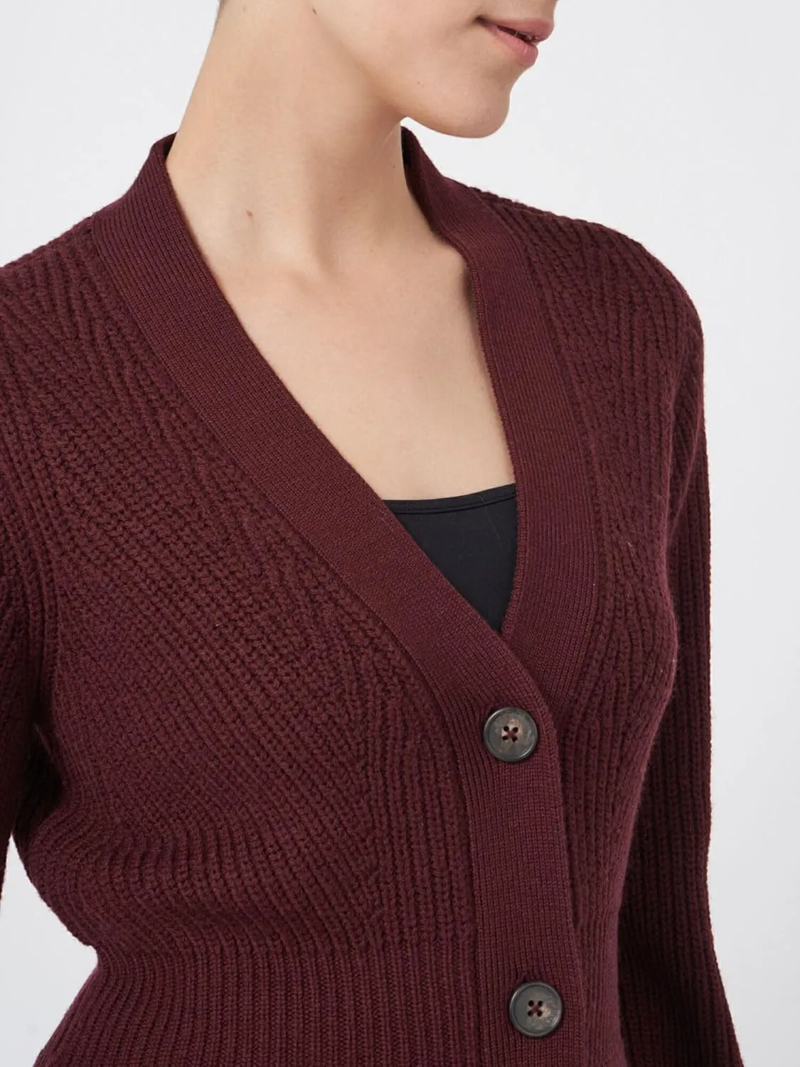 BAIGRAM Women Button Up V Neck Peplum Cardigan Sweaters Puff Sleeve Ribbed Knit Cardigans Business Casual Work Outfits