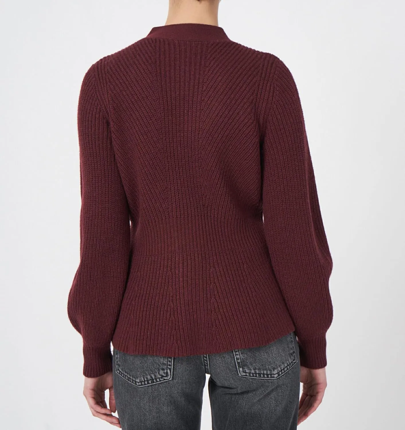 BAIGRAM Women Button Up V Neck Peplum Cardigan Sweaters Puff Sleeve Ribbed Knit Cardigans Business Casual Work Outfits
