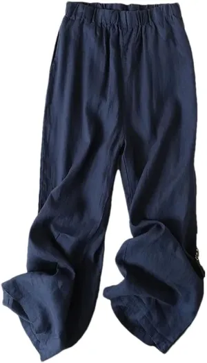 Bciopll Women Cotton Linen Casual Summer Trousers Loose Straight Leg Pants Elastic Waist Ankle Pants with Pockets