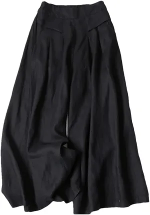Bciopll Women Summer Pleated Linen Wide Leg Pants Elastic Waist Solid Casual Loose Boot Cut Pantalon