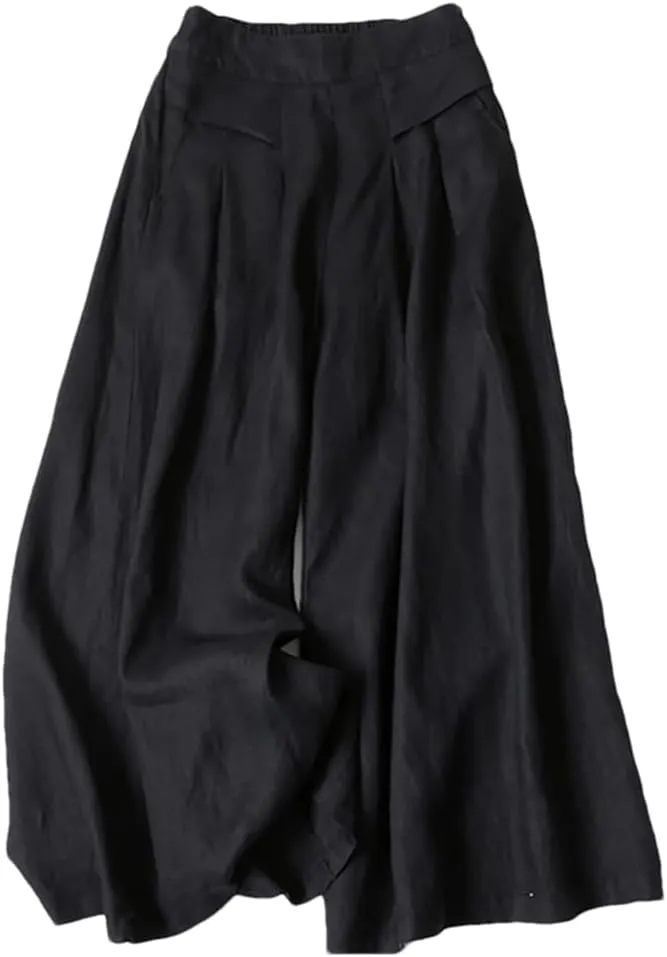 Bciopll Women Summer Pleated Linen Wide Leg Pants Elastic Waist Solid Casual Loose Boot Cut Pantalon
