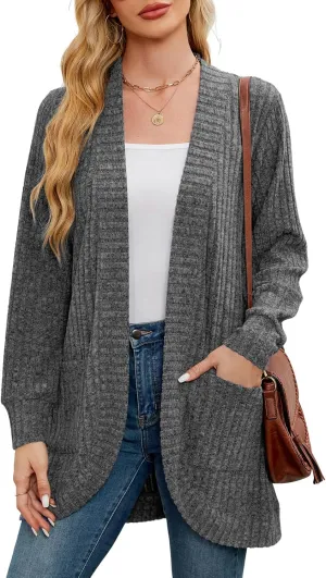 BELAROI Womens Open Front Cardigan Sweaters Casual Lightweight Outwear Long Sleeve Plus Size Tops Sweater with Pockets