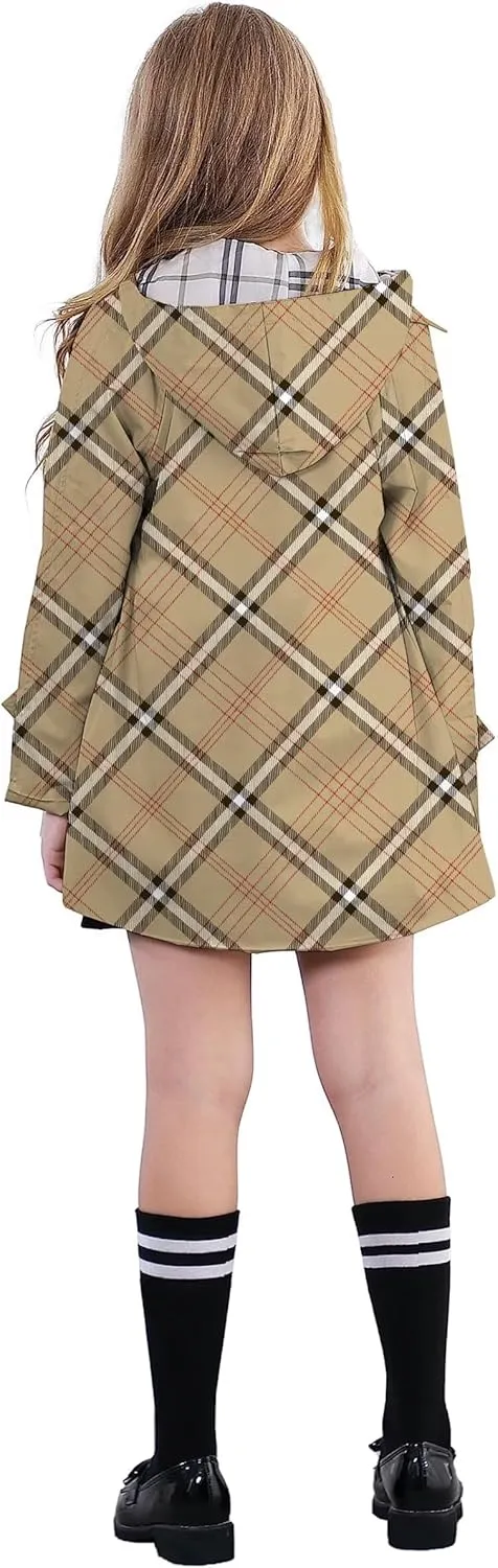 Betusline Girl's Hooded Trench Coat Single Breasted Dress Outerwear, 2-14 Years