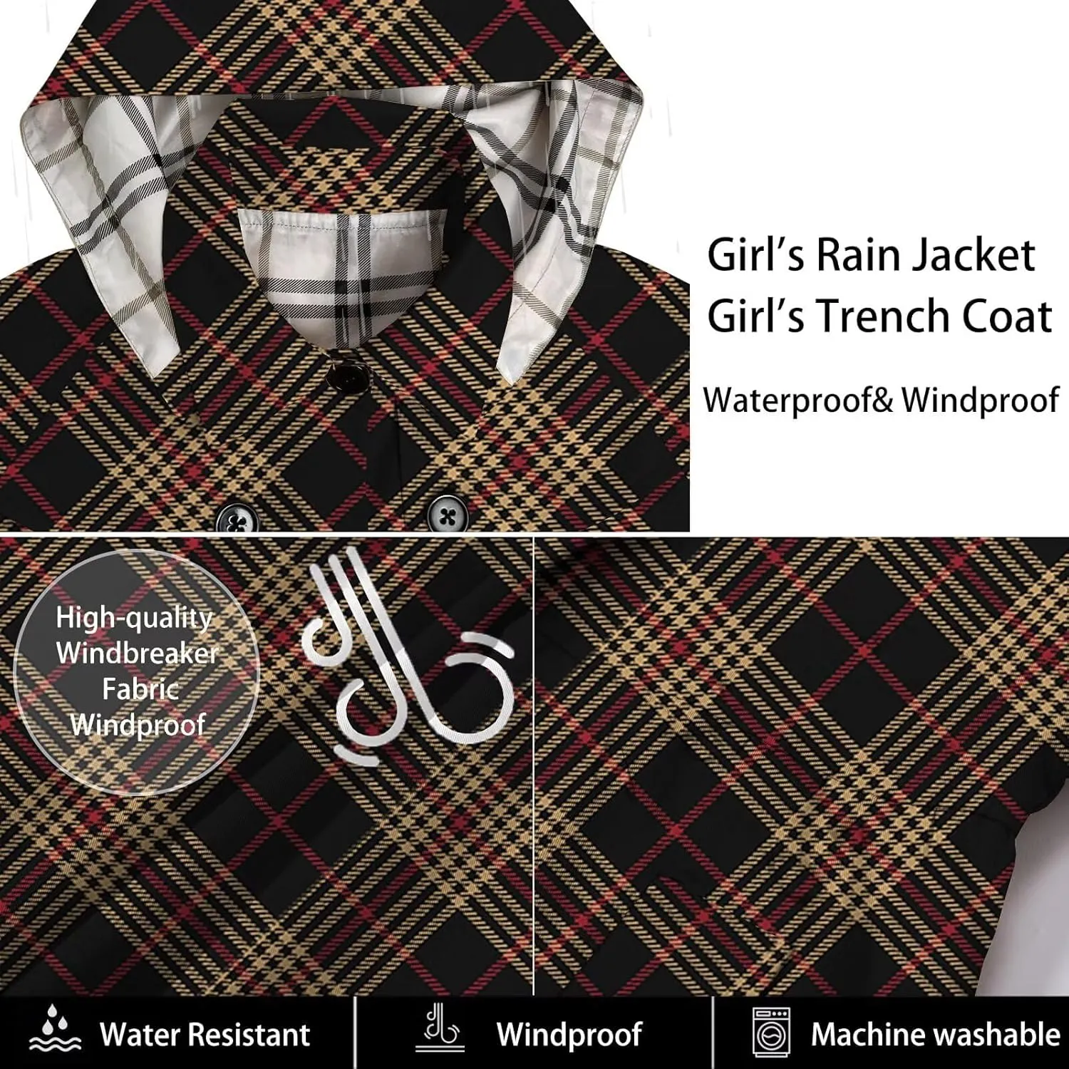 Betusline Girl's Hooded Trench Coat Single Breasted Dress Outerwear, 2-14 Years