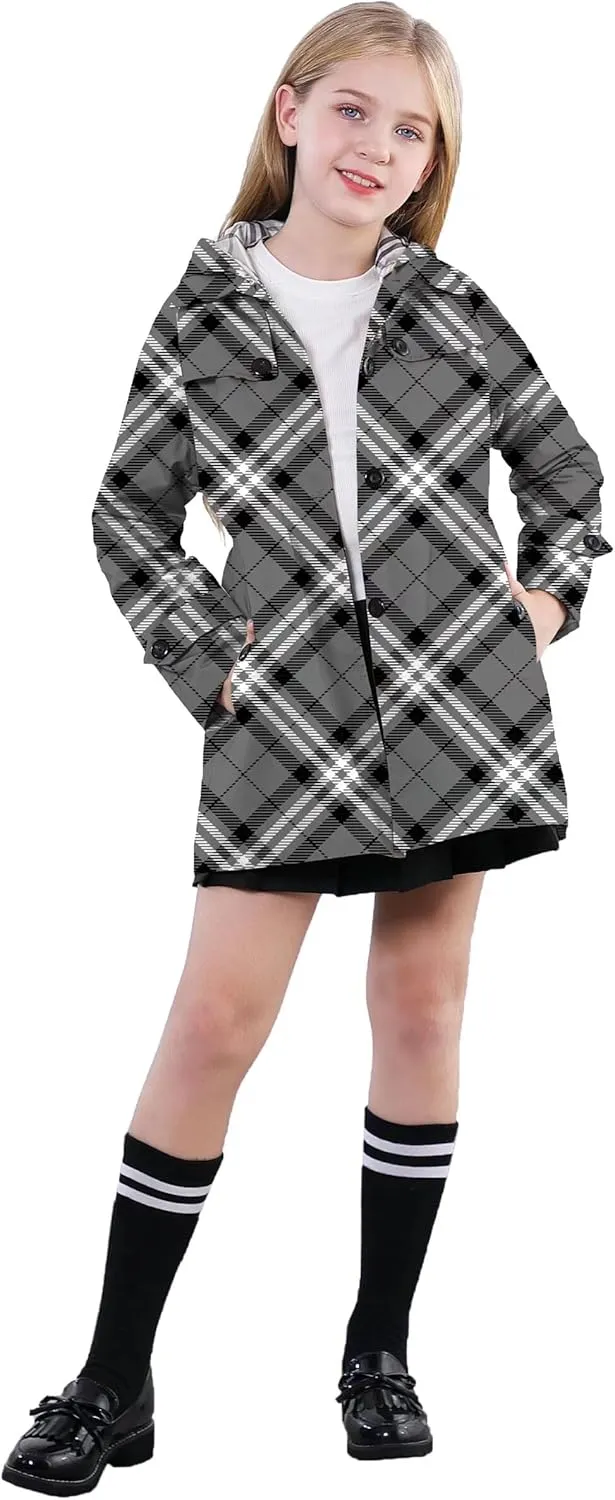 Betusline Girl's Hooded Trench Coat Single Breasted Dress Outerwear, 2-14 Years