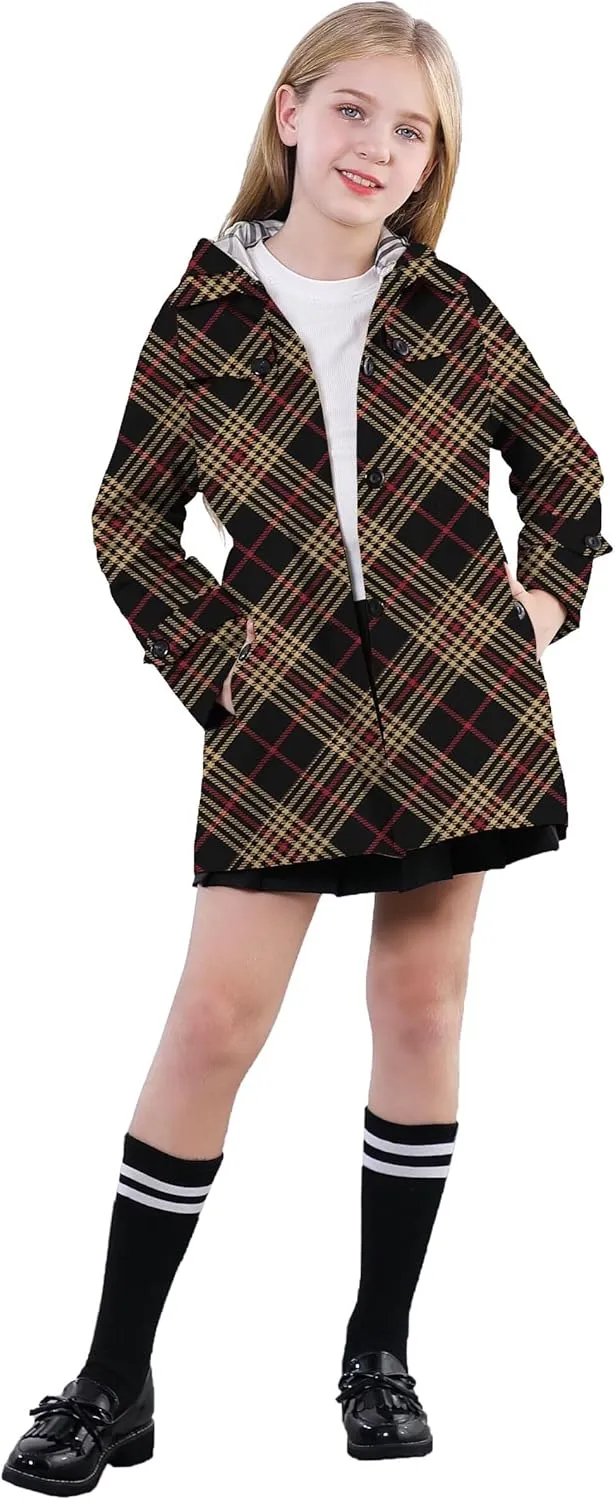 Betusline Girl's Hooded Trench Coat Single Breasted Dress Outerwear, 2-14 Years